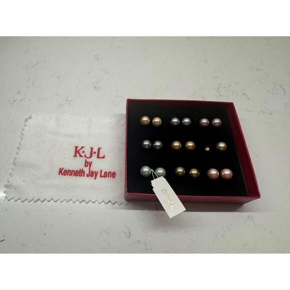 Kenneth Jay Lane KJL Pearl Stud Earrings Set 8 Pairs - Picture 1 of 2